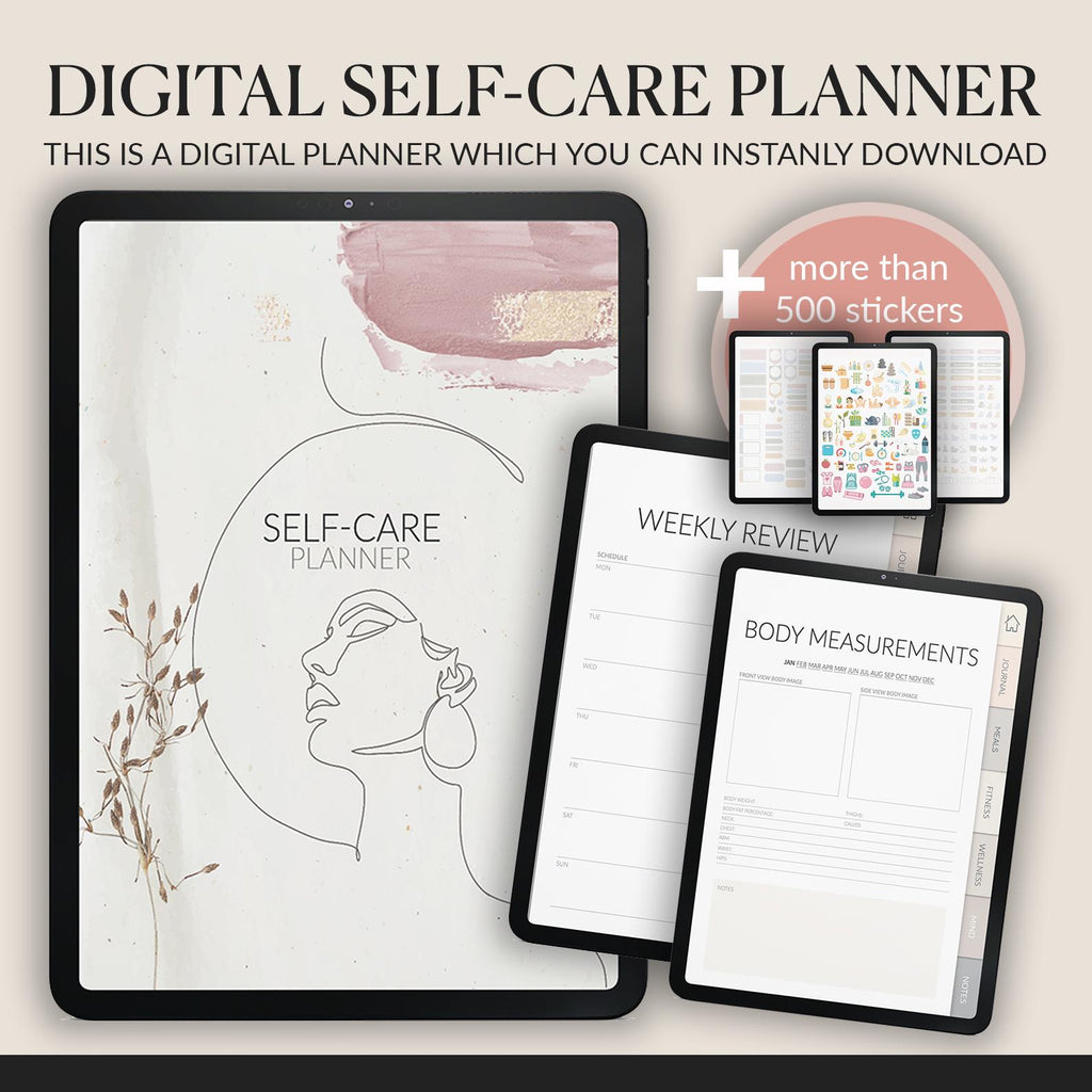 Self-Care Planner: Wellness Journal + 500 Stickers (GoodNotes Compatible)