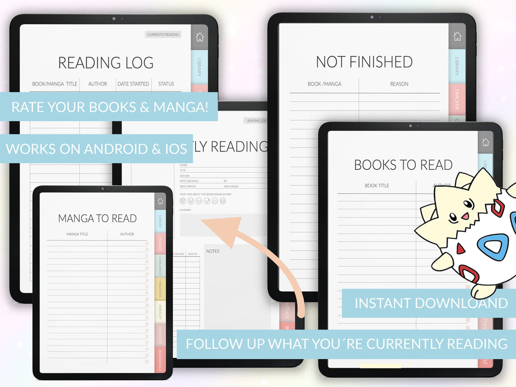 Books & Manga Journal | Reading Planner | Manga Tracker | Manga girl |  GoodNotes, Notability