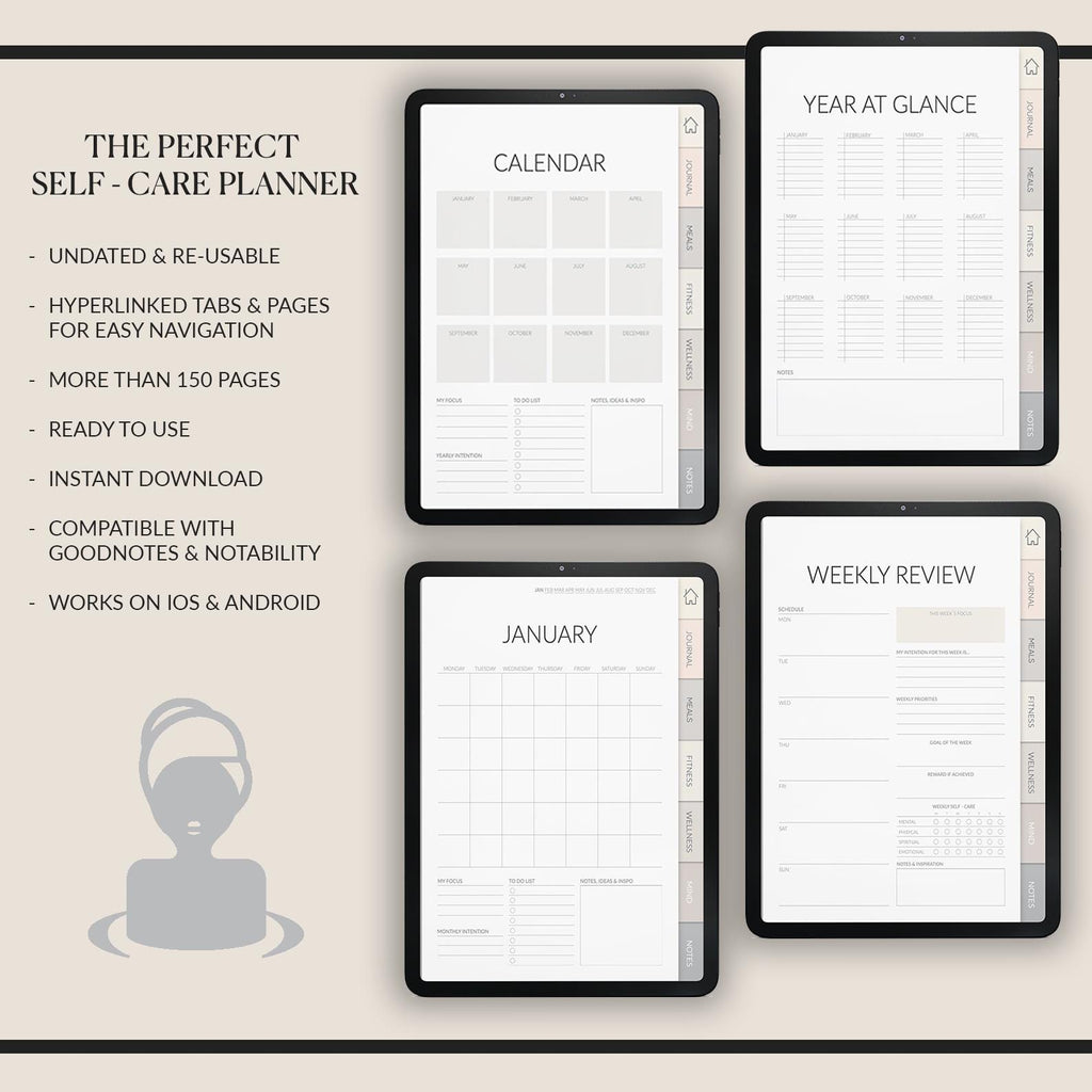 Self-Care Planner: Wellness Journal + 500 Stickers (GoodNotes Compatible)