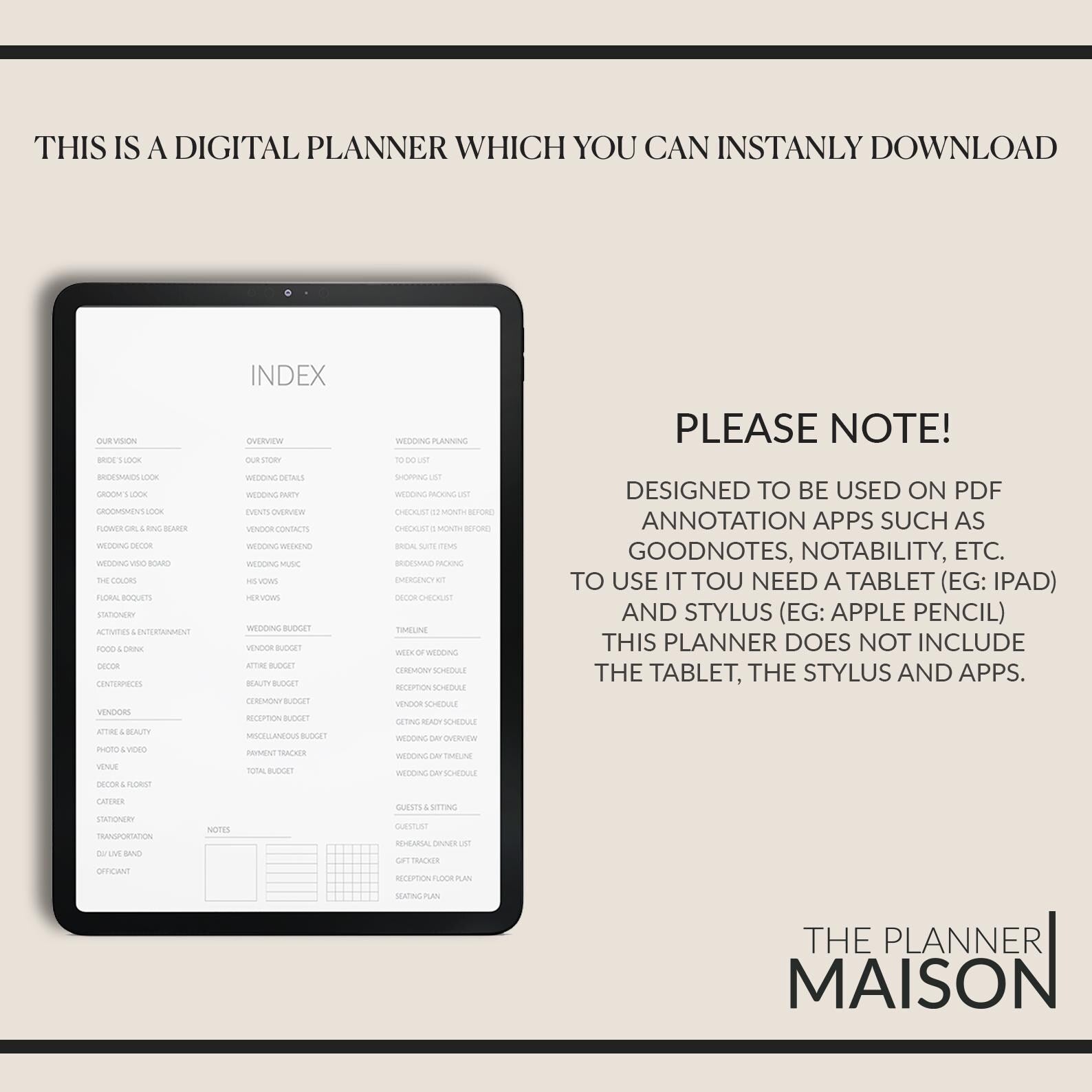 Wedding Planner: 500+ Stickers, Bridal Checklist (GoodNotes)