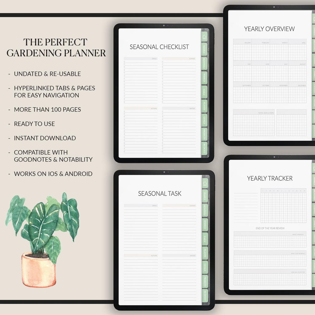 Gardening Planner: 140+ Page with 500+ Stickers (GoodNotes & Notability Compatible)