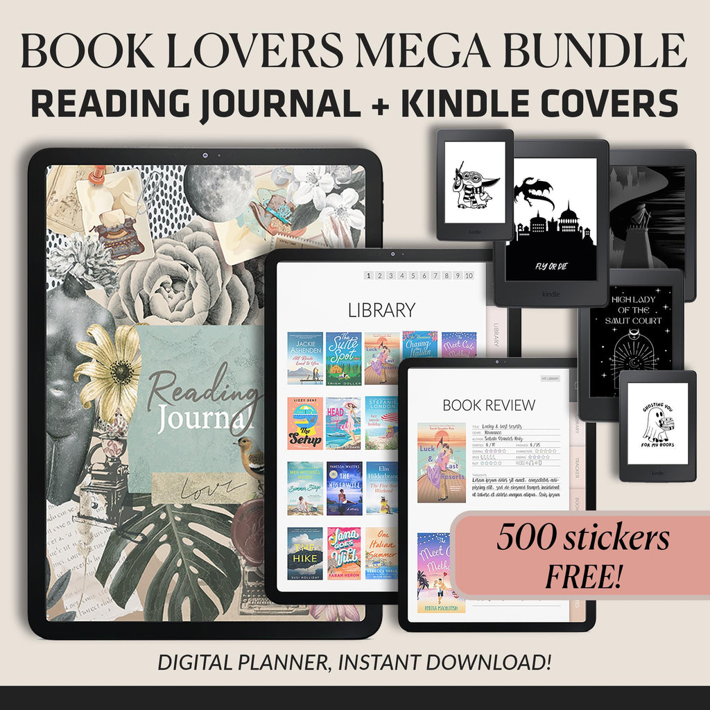 Reading Journal + Kindle Wallpaper Bundle | Book Lover's Planner | GoodNotes