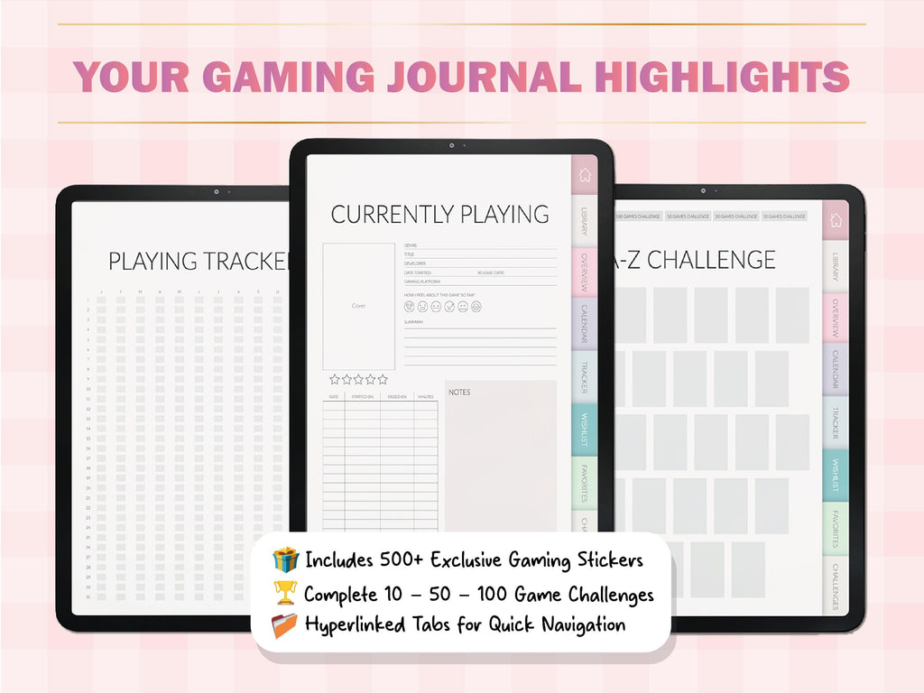 Gaming Journal for Gamers | GoodNotes Planner + 500 Stickers | Game Tracker | Wishlist | Backlog
