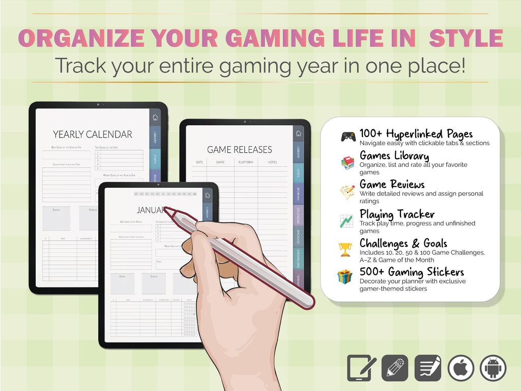 Gaming Journal PRO: Interactive Gamer Logbook + 500 Stickers (GoodNotes)