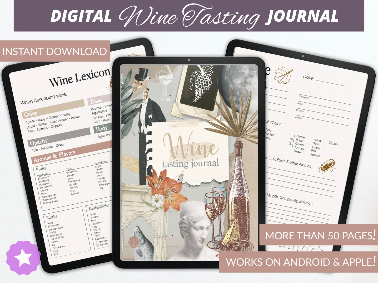 Wine Tasting Journal | Wine Log | Pairings | Foodie Lovers