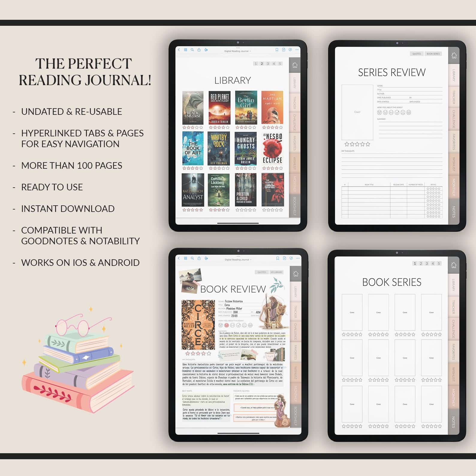 Reading Journal for GoodNotes: Book Tracker with 500+ Stickers