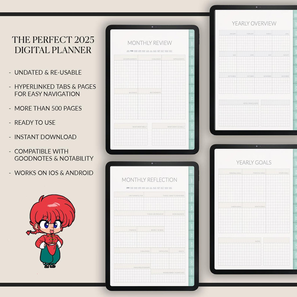 Undated Manga Style Daily Planner: iPad GoodNotes Compatible +500 Stickers