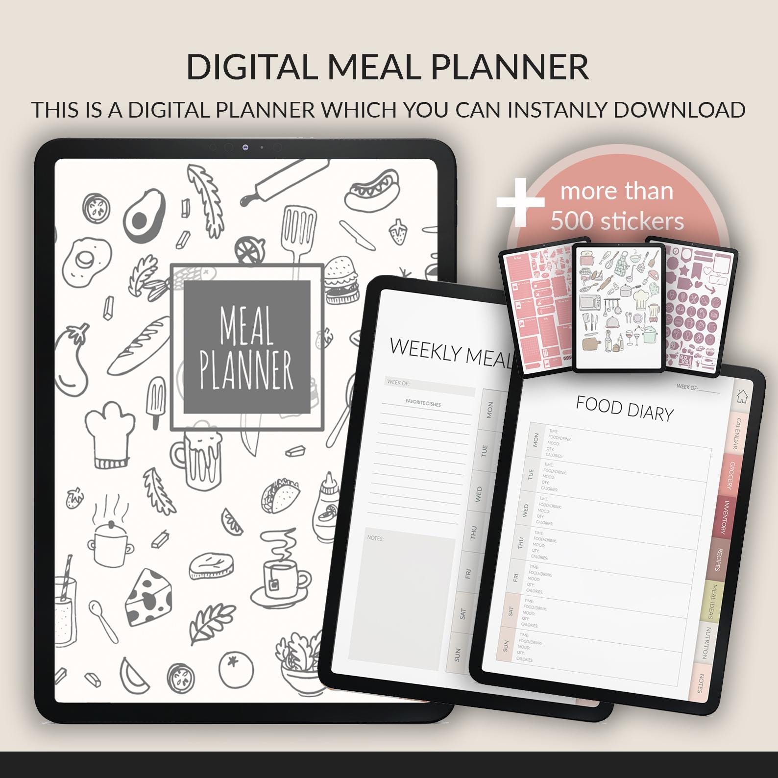 Digital Meal Planner: Weekly Prep & Grocery List (with 500+ Stickers)