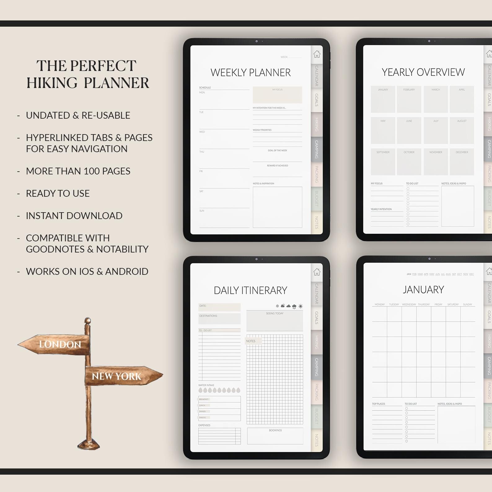 Hiking Planner | Route Tracker & Gear List |+ 500 Stickers