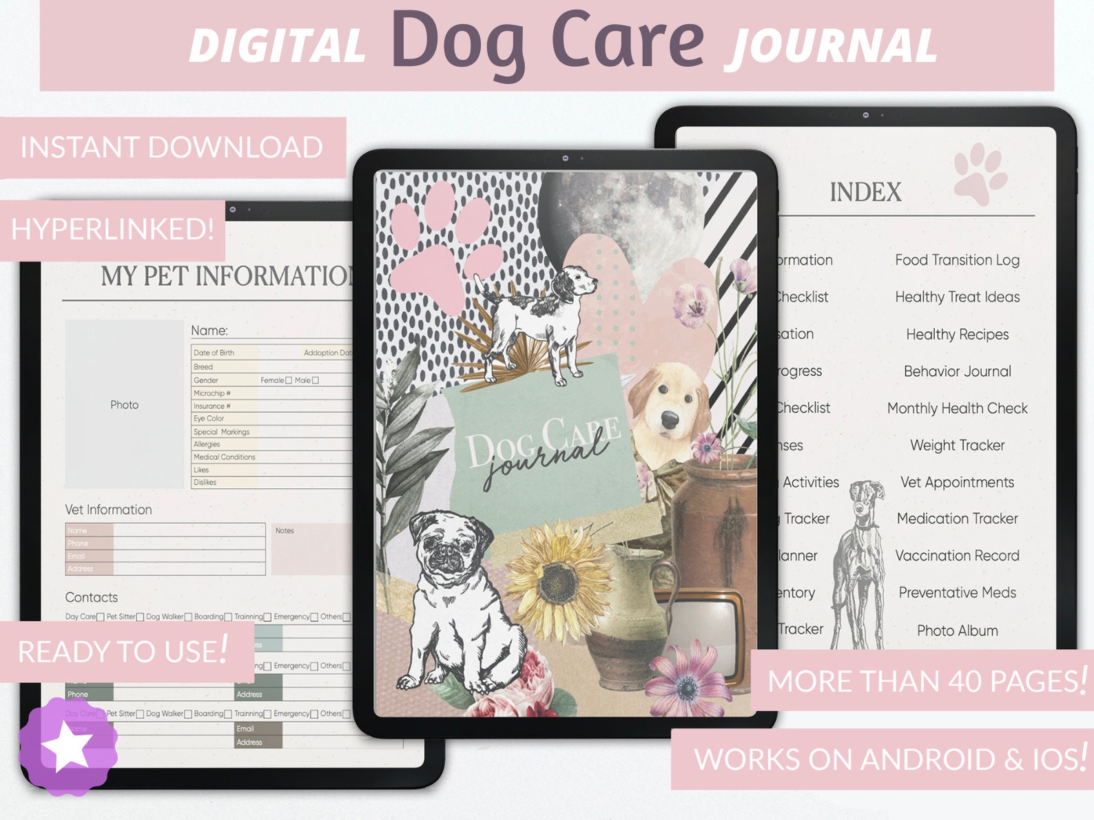 Dog Care Journal | Pet Health Planner | Pet Tracker