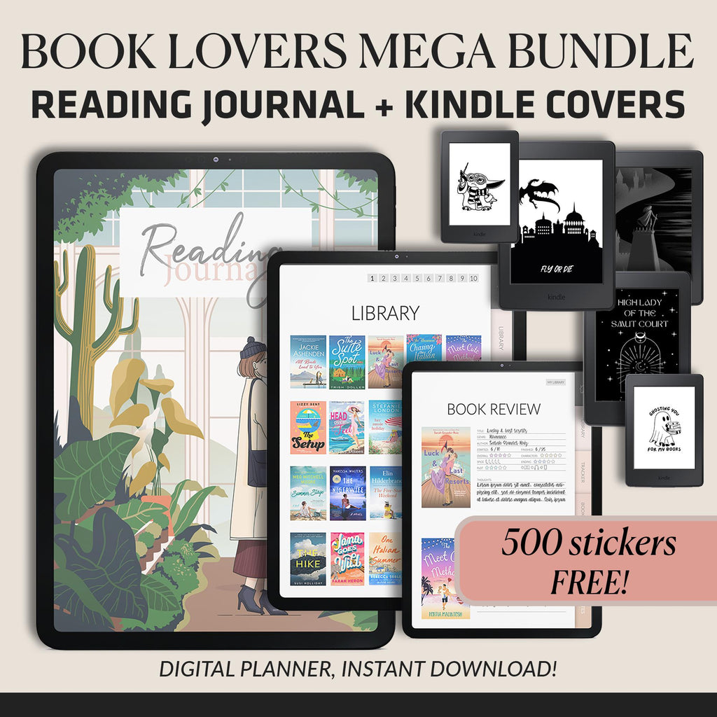 Reading Journal + Kindle Wallpaper Bundle | Book Lover's Planner | GoodNotes