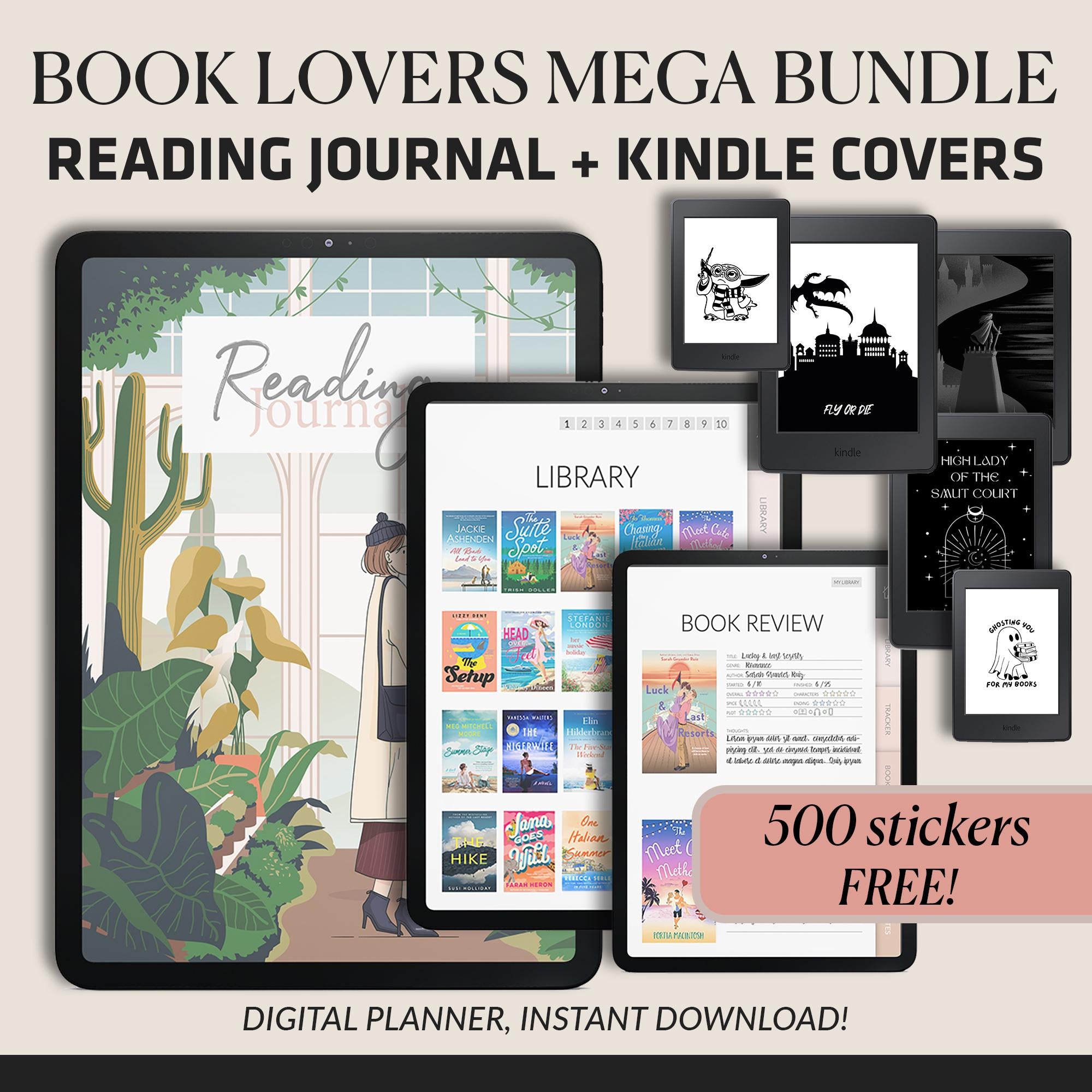 Reading Journal + Kindle Wallpaper Bundle | Book Lover's Planner | GoodNotes