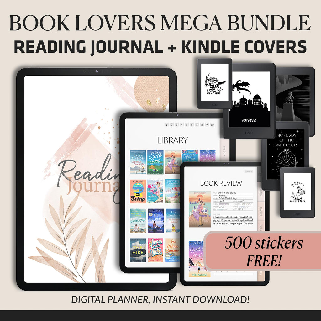 Reading Journal + Kindle Wallpaper Bundle | Book Lover's Planner | GoodNotes
