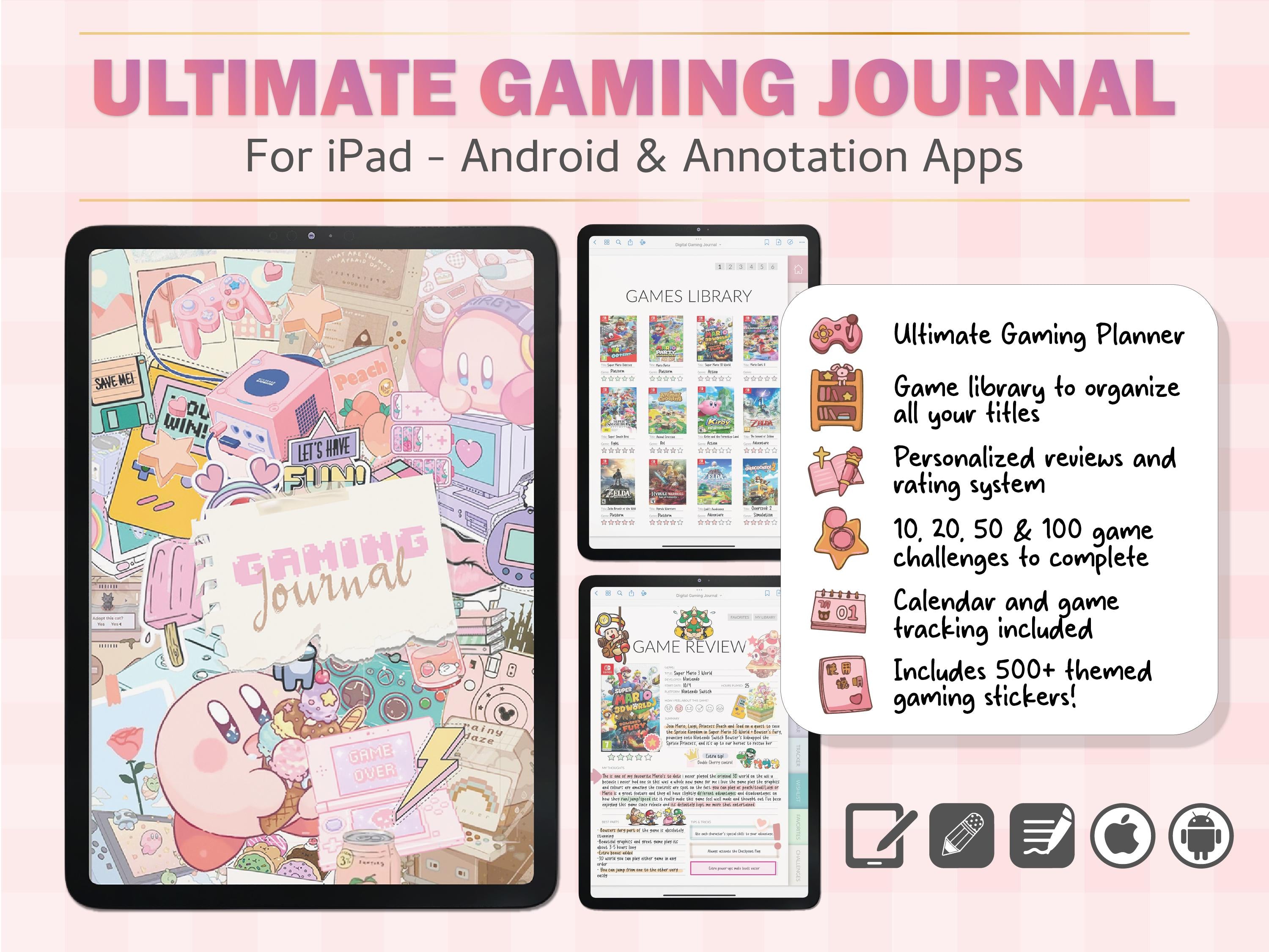 Gaming Journal for Gamers | GoodNotes Planner + 500 Stickers | Game Tracker | Wishlist | Backlog