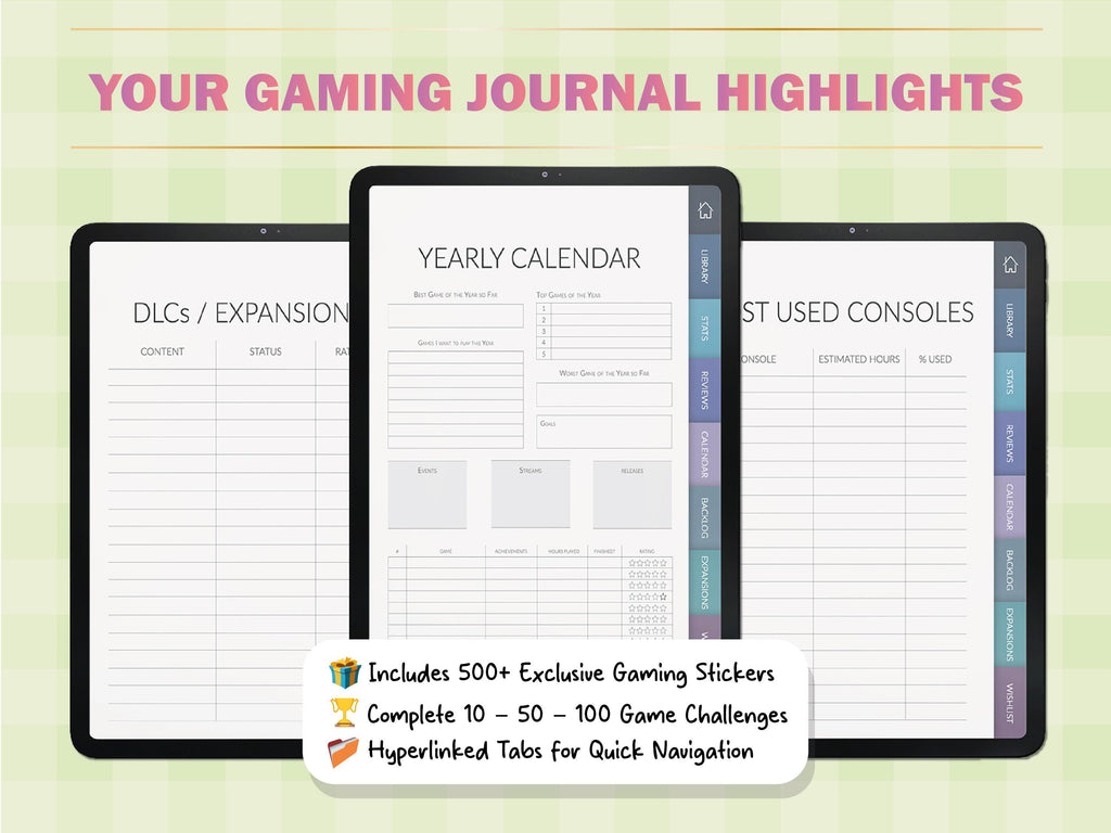 Gaming Journal PRO for Gamers | GoodNotes Planner + 500 Stickers | Game Tracker | Wishlist | Backlog