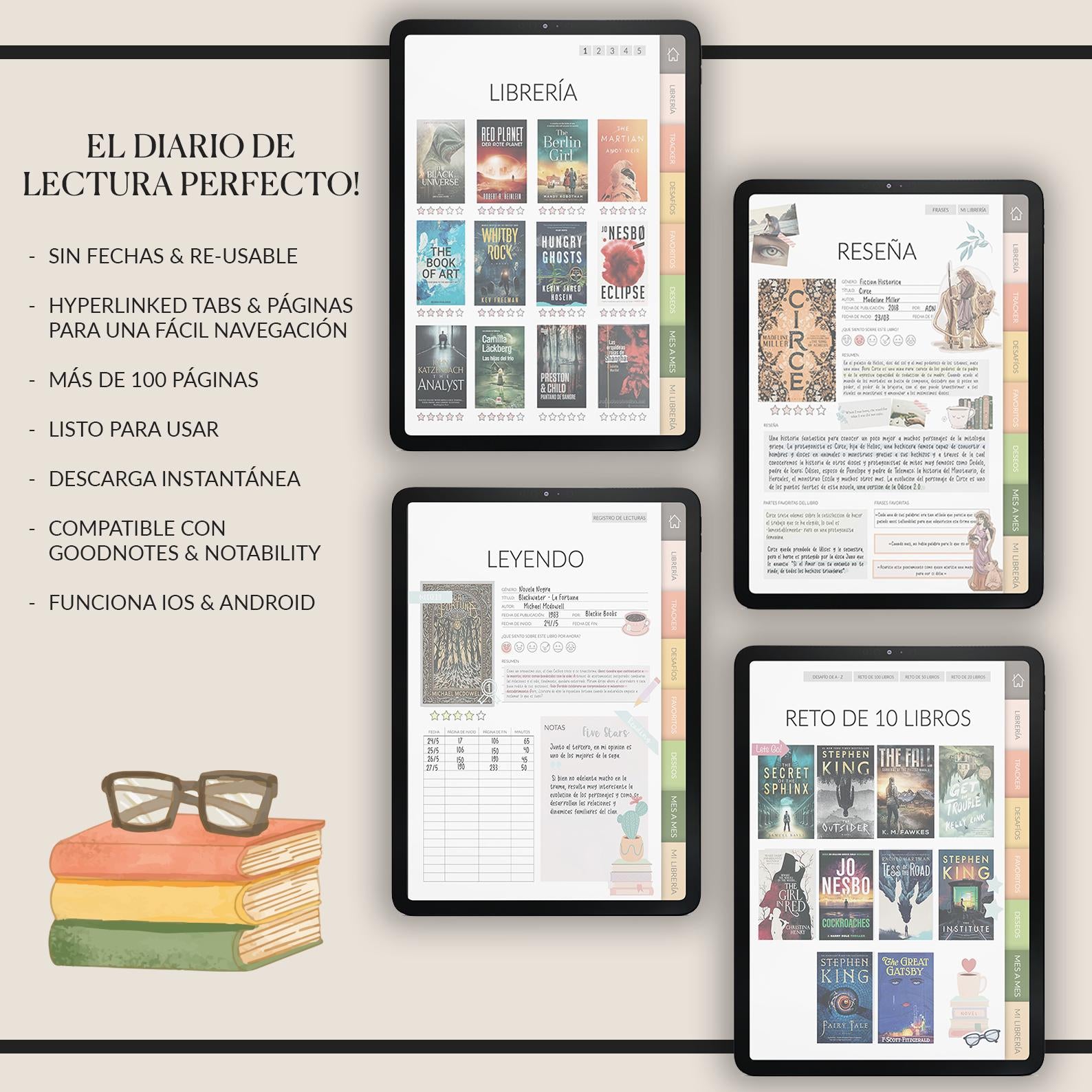 Diario de Lectura | +500 Stickers | Book Tracker