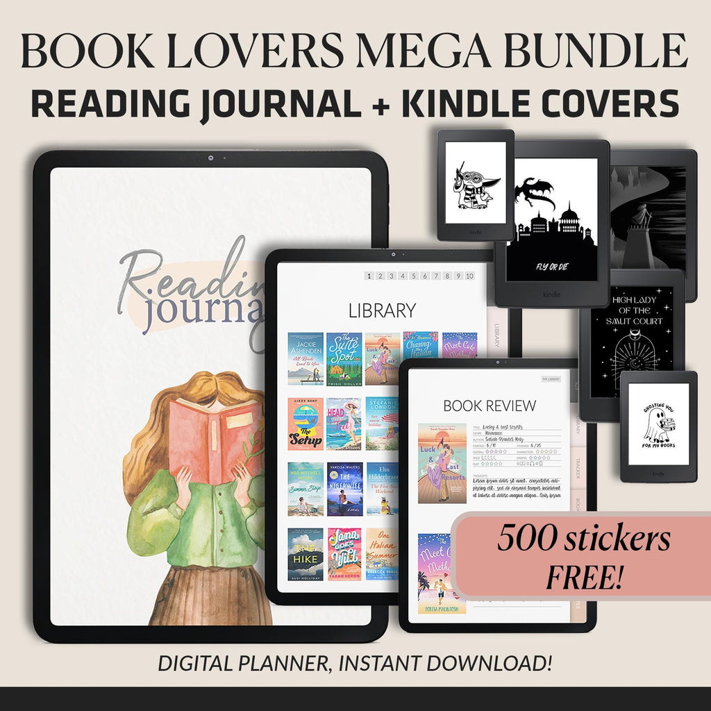Reading Journal + Kindle Wallpaper Bundle | Book Lover's Planner | GoodNotes