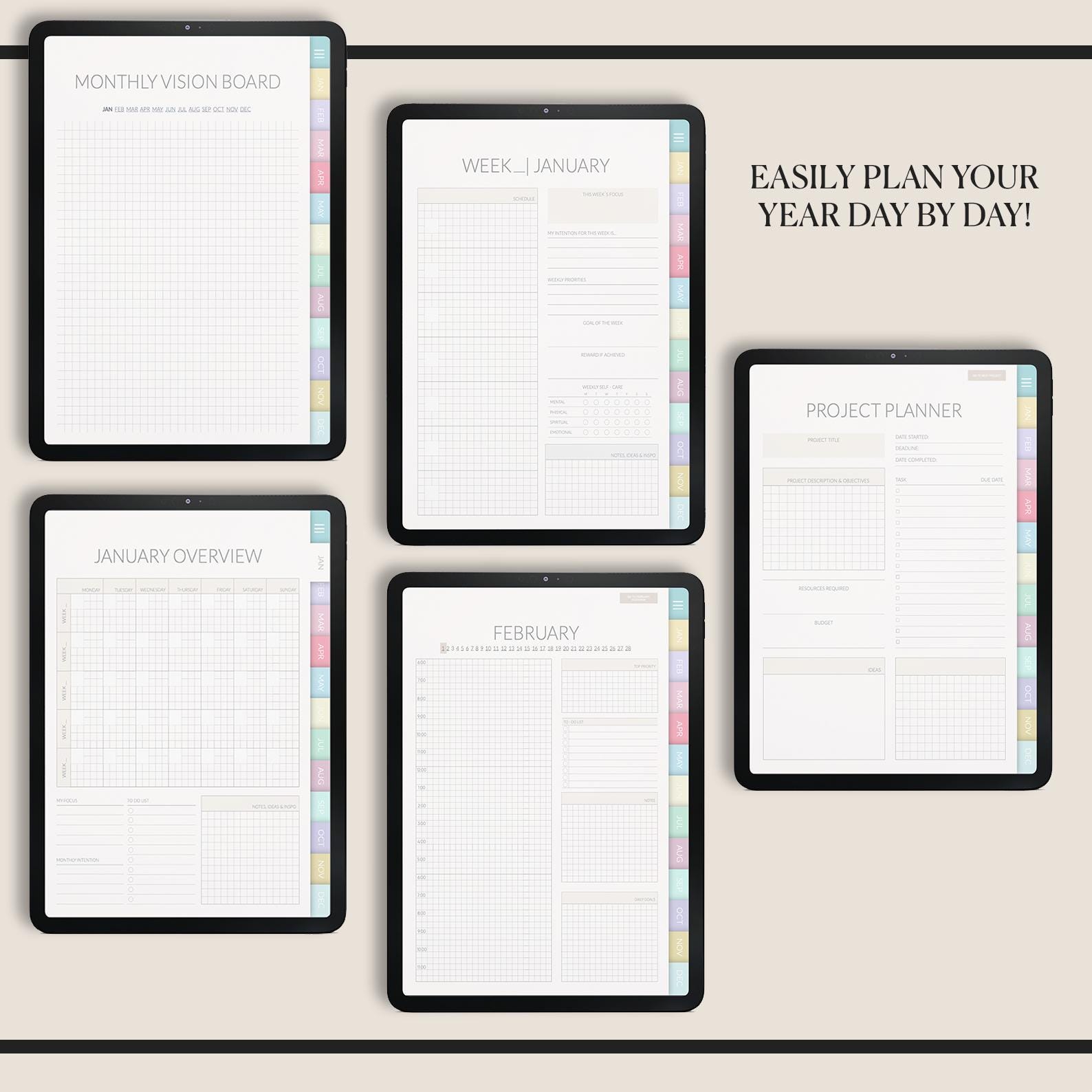 Undated Miffy Daily Planner: iPad GoodNotes Compatible + 500 Stickers