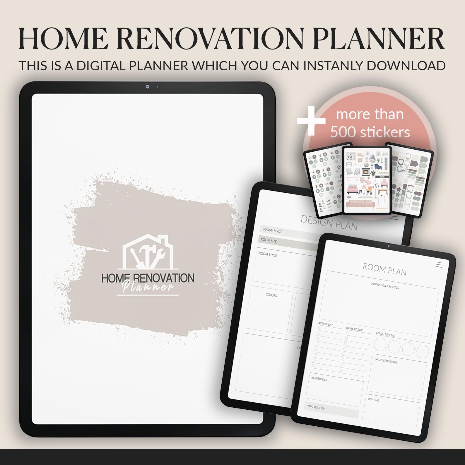 Home Renovation Planner: Project Management, Budget Tracker (GoodNotes Stickers Included)