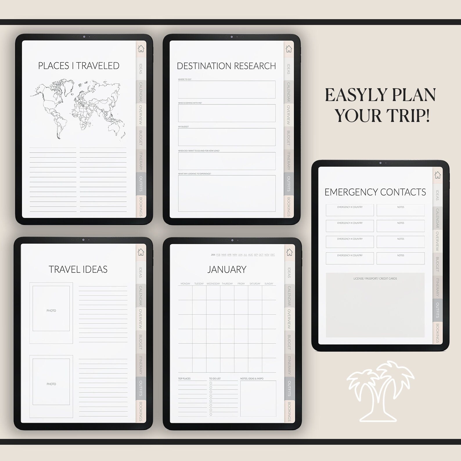 Travel Planner | Travel Organizer | Vacation Itinerary | + 500 Stickers