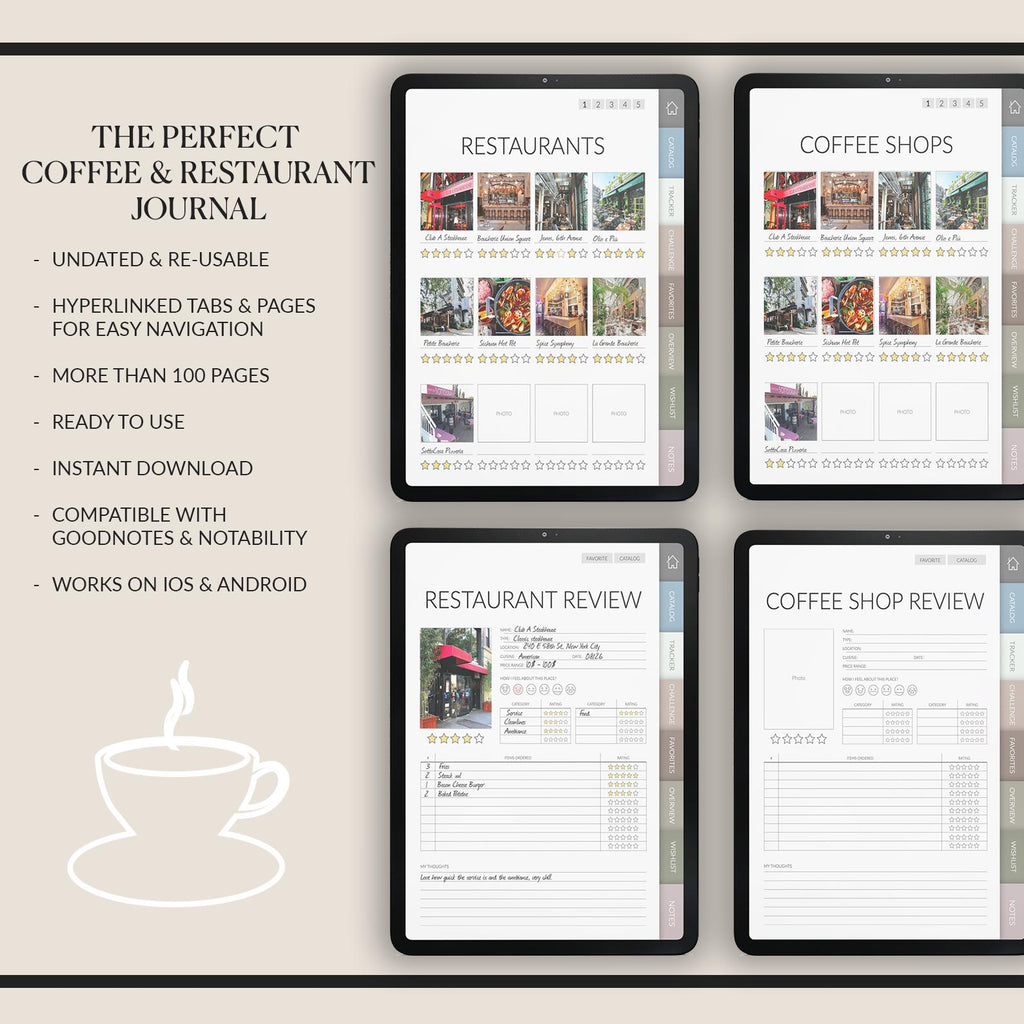 Coffee & Restaurant Journal: Foodie Review Tracker + 500 Stickers