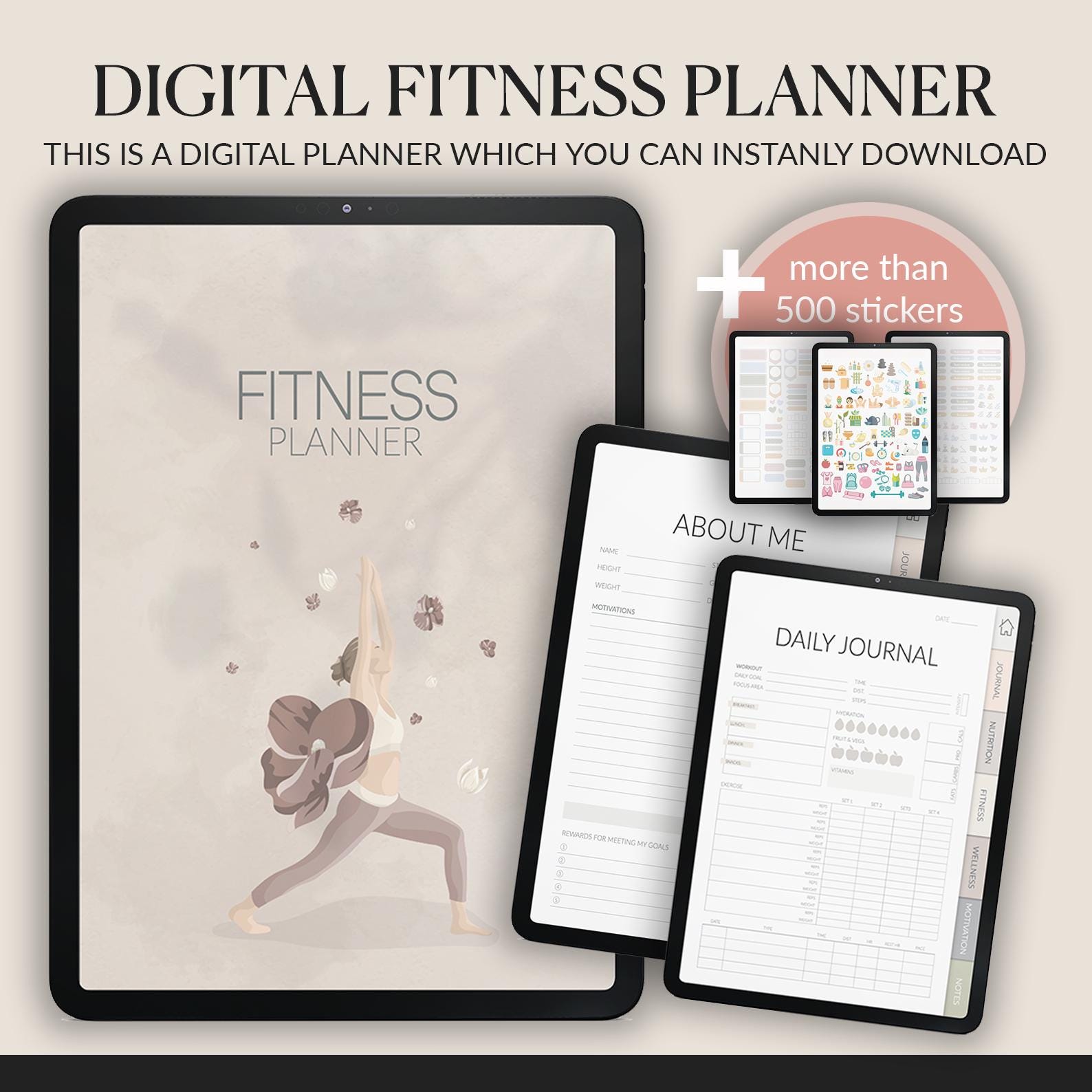 Fitness & Wellness Planner | Mood Tracker | Mindfulness Journal | Workout and Meal Organizer