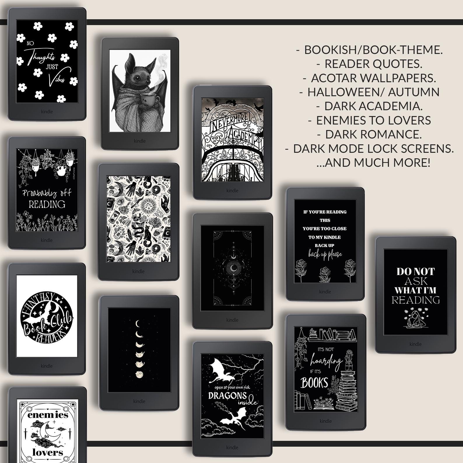 Dark Academia Kindle Lock Screen Bundle: Gothic Romantasy Wallpapers
