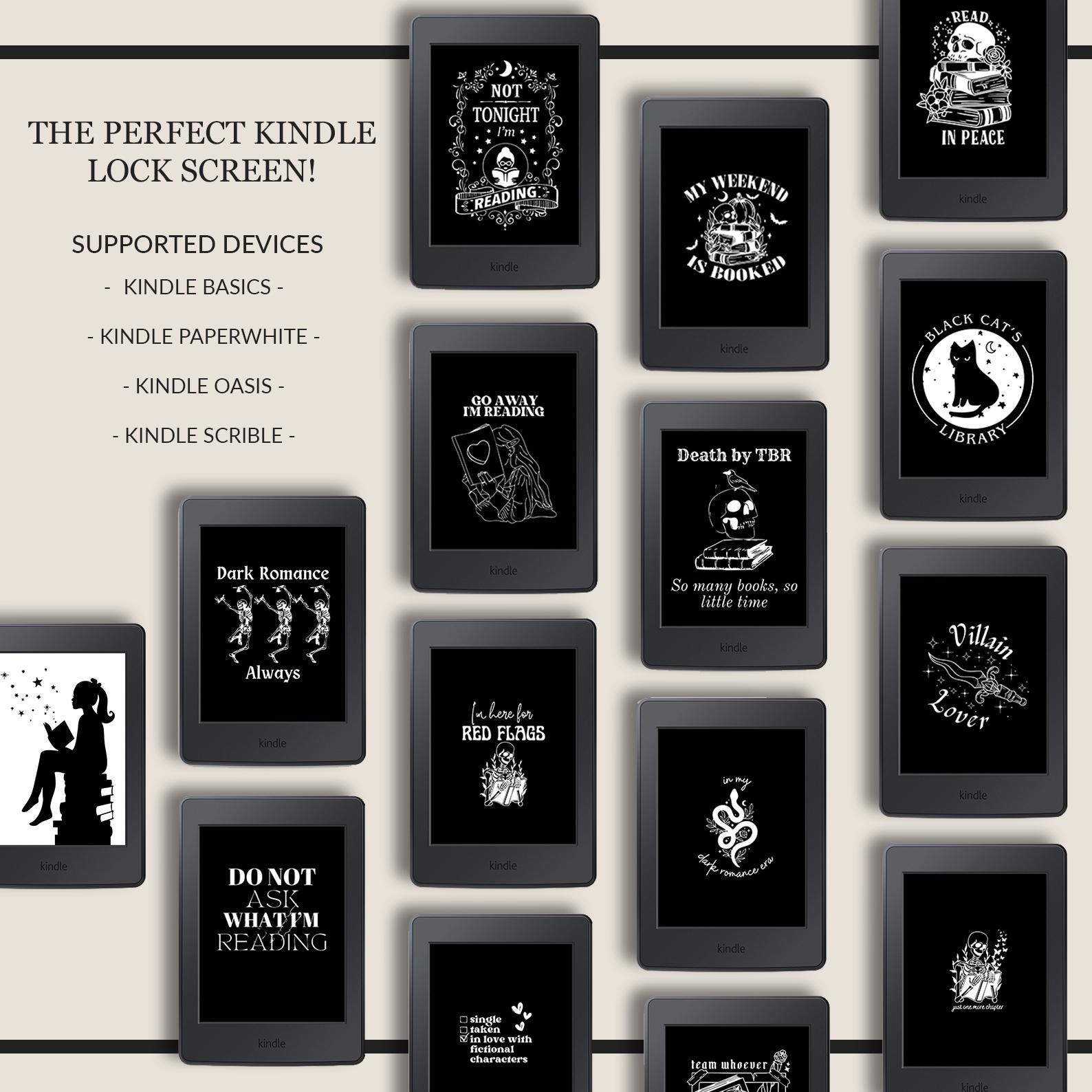 Dark Academia Kindle Lock Screen Bundle: Gothic Romantasy Wallpapers