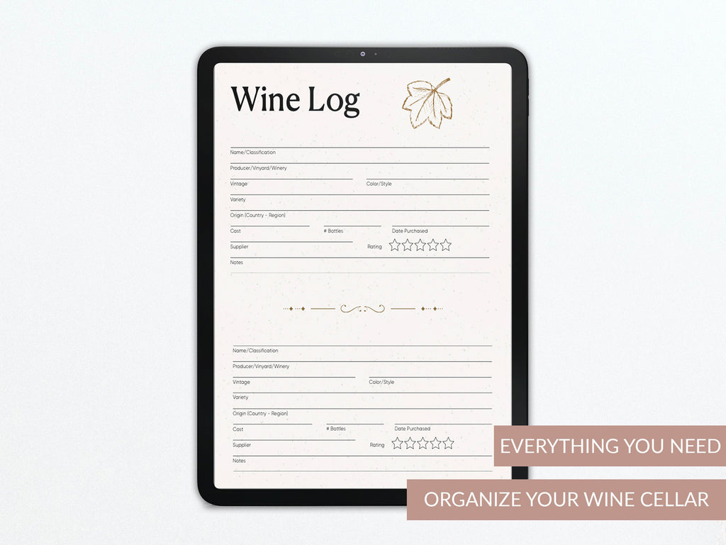 Wine Tasting Journal | Wine Log | Pairings | Foodie Lovers