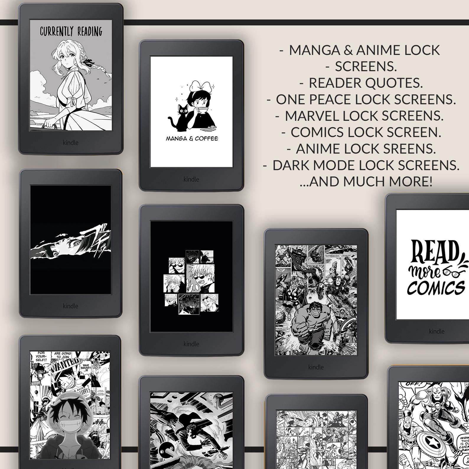 Manga Kindle Lock Screens: Comic Wallpaper Bundle
