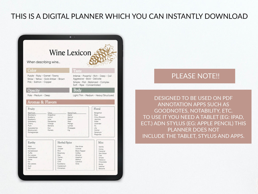 Wine Tasting Journal | Wine Log | Pairings | Foodie Lovers