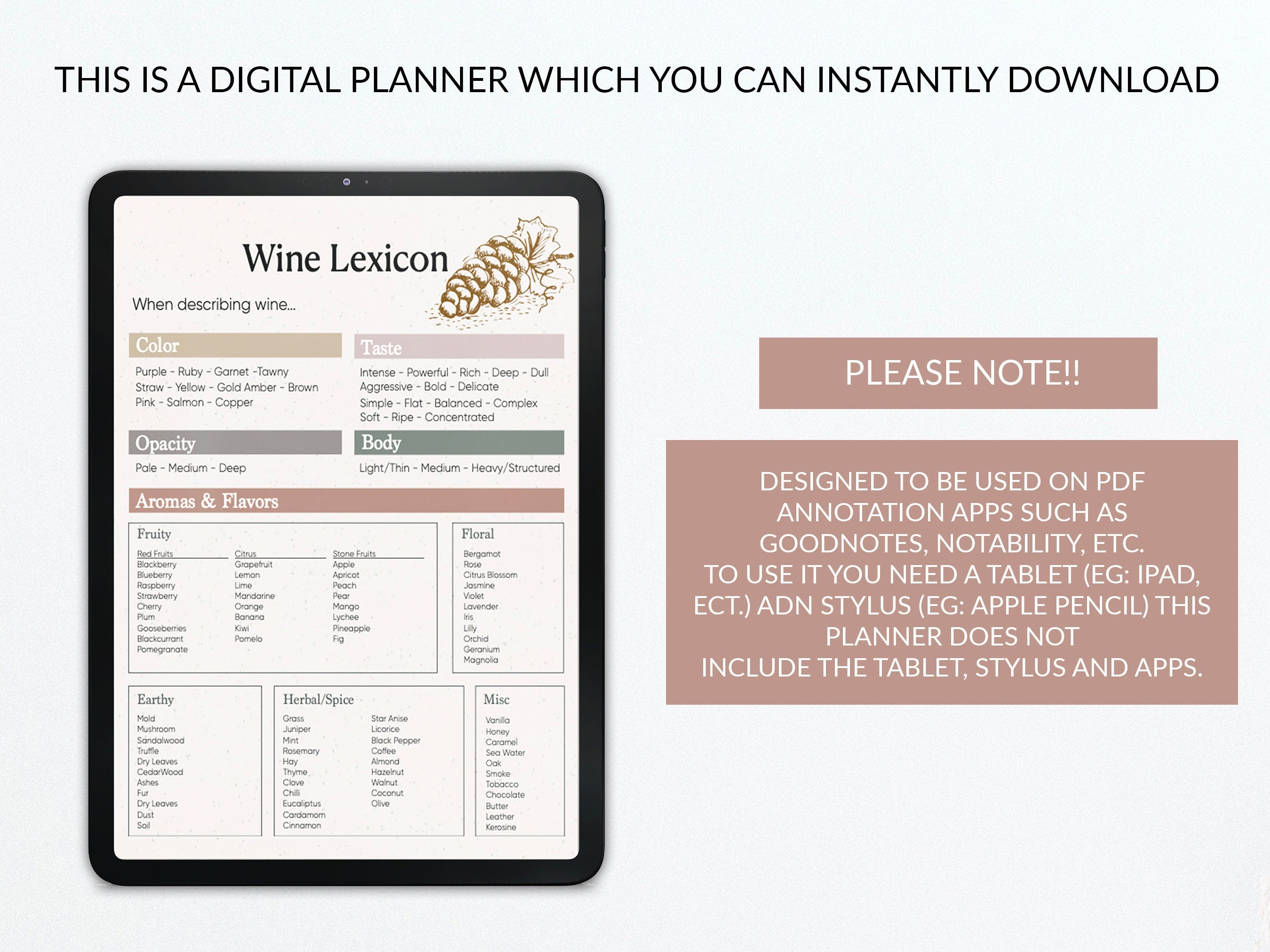 Wine Tasting Journal | Wine Log | Pairings | Foodie Lovers