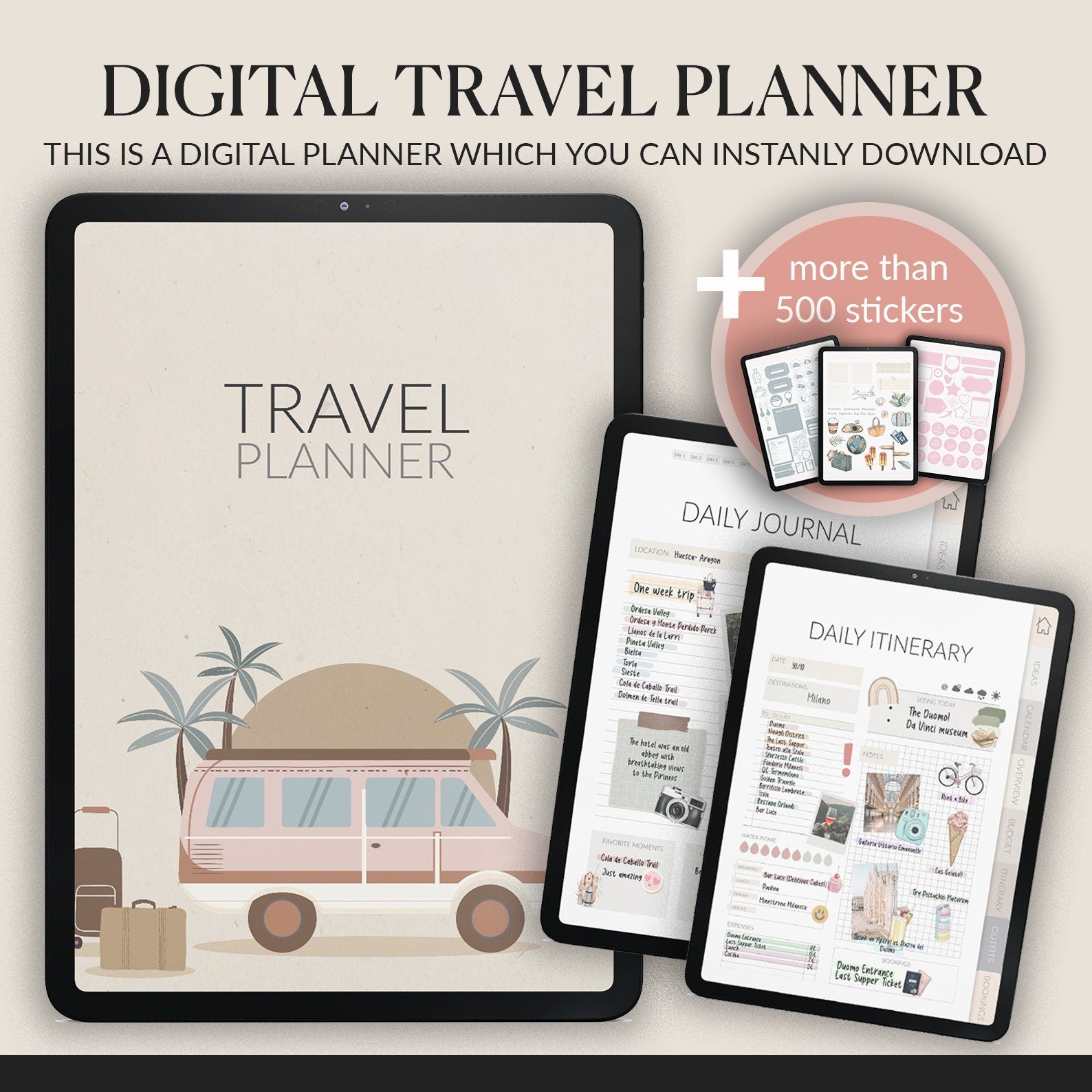 Travel Planner | Travel Organizer | Vacation Itinerary | + 500 Stickers