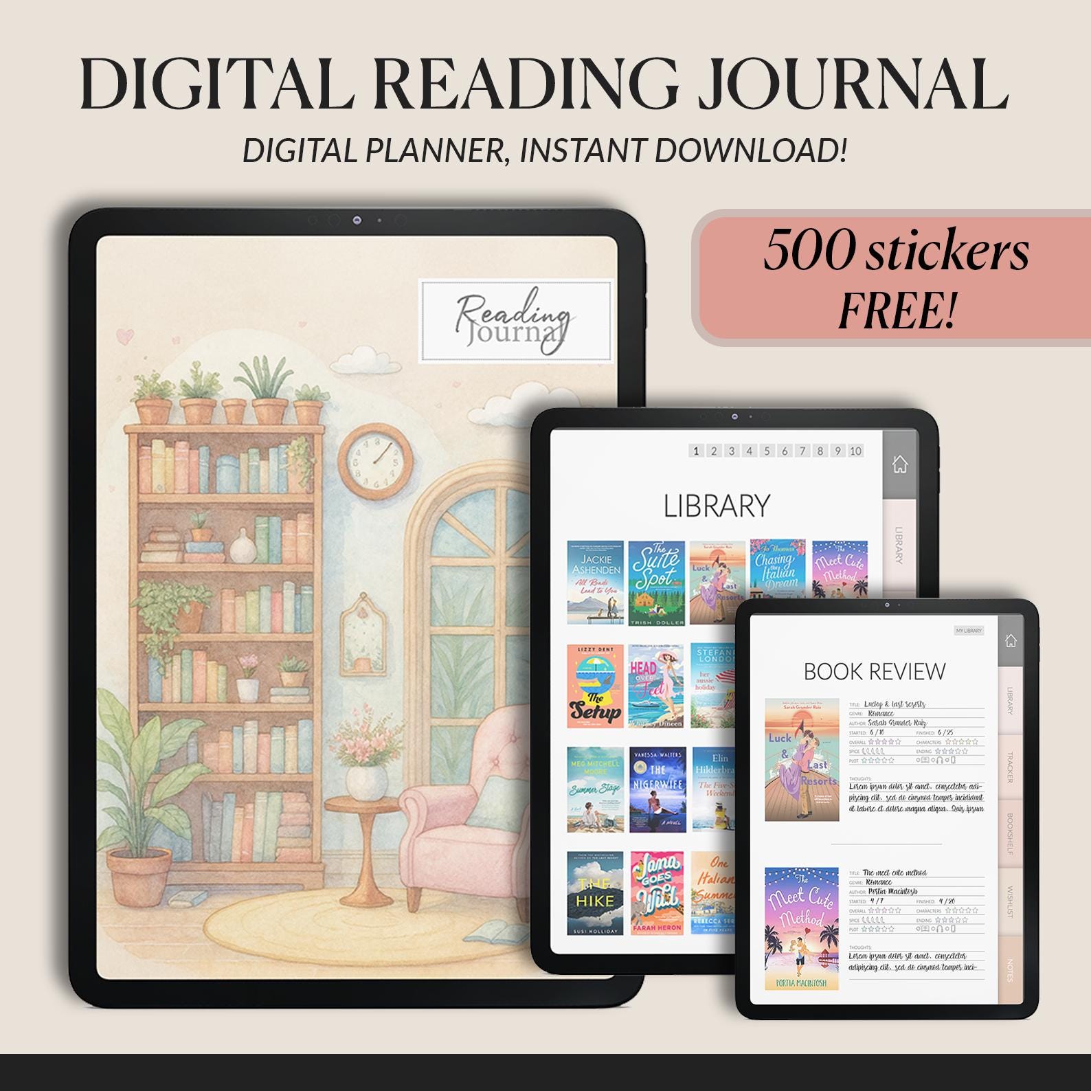Minimalist Reading Journal | Book Tracker | TBR, Reviews, Monthly Log | GoodNotes & iPad Compatible