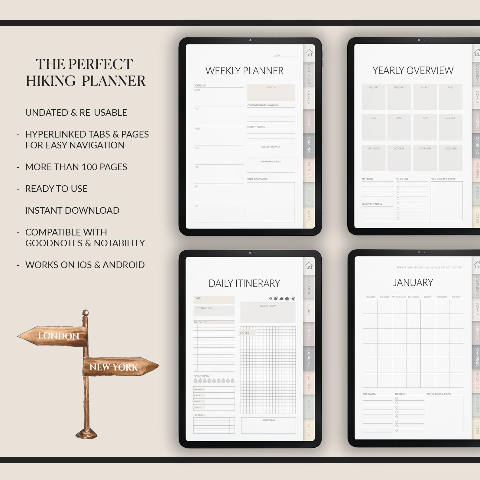 Hiking Planner | Route Tracker & Gear List |+ 500 Stickers