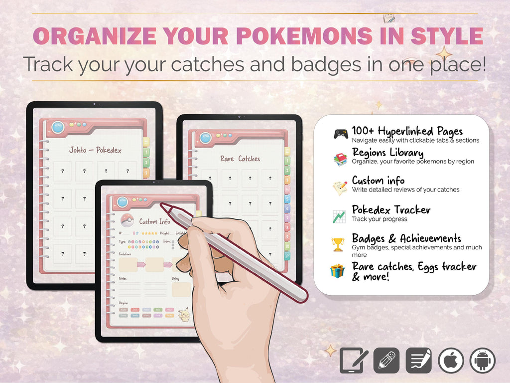Digital Pokédex Planner | Interactive Pokémon Tracker | Hyperlinked Journal for iPad & Android
