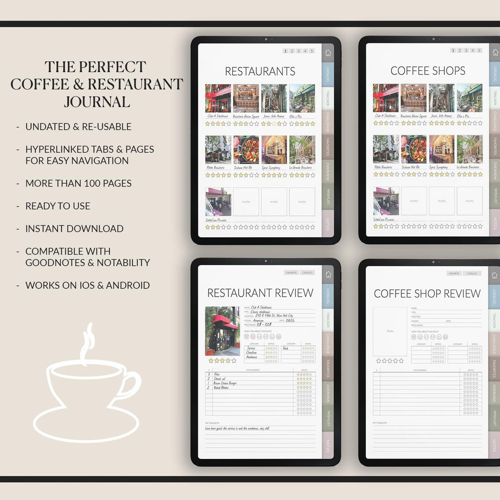 Coffee & Restaurant Journal: Foodie Review Tracker + 500 Stickers