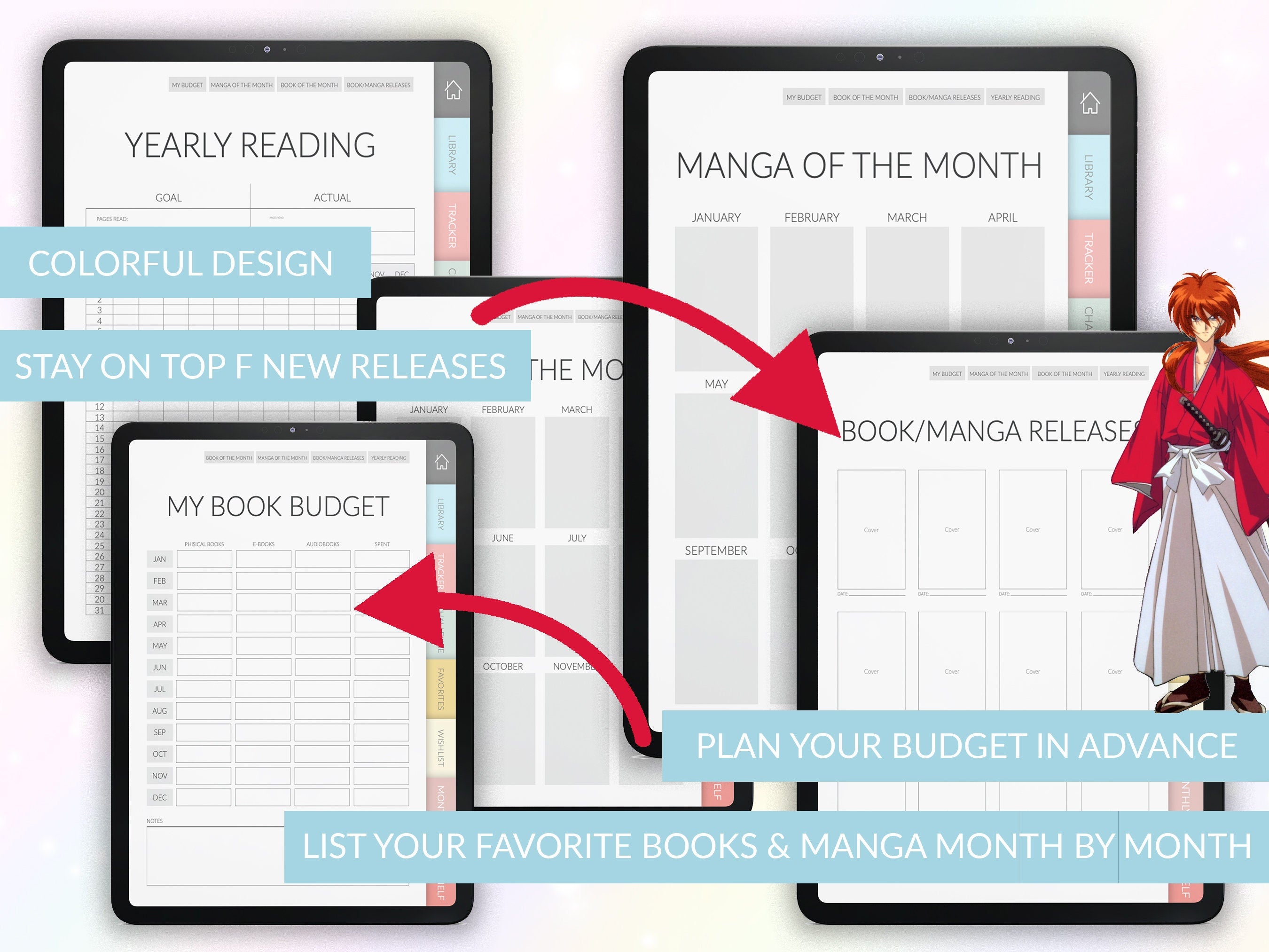 Books & Manga Journal | Reading Planner | Manga Tracker | Manga girl |  GoodNotes, Notability
