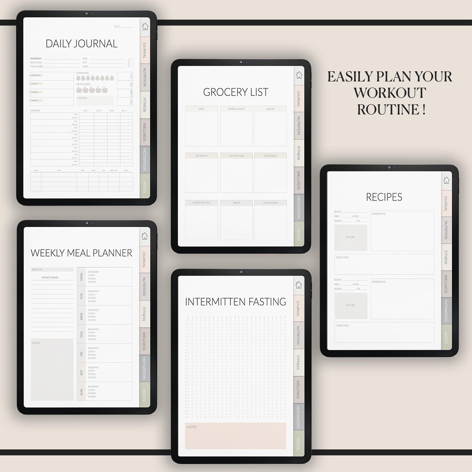Fitness & Wellness Planner | Mood Tracker | Mindfulness Journal | Workout and Meal Organizer