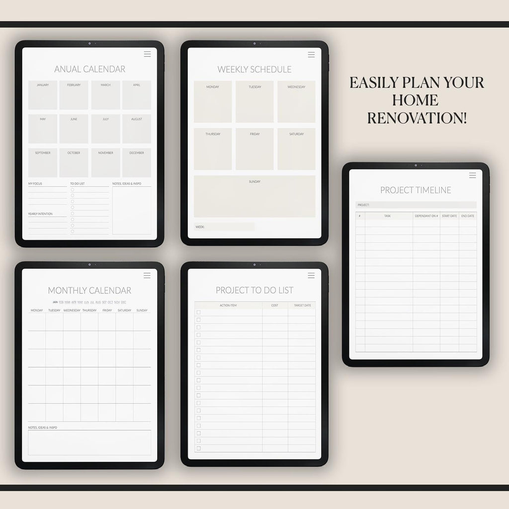Home Renovation Planner: Project Management, Budget Tracker (GoodNotes Stickers Included)