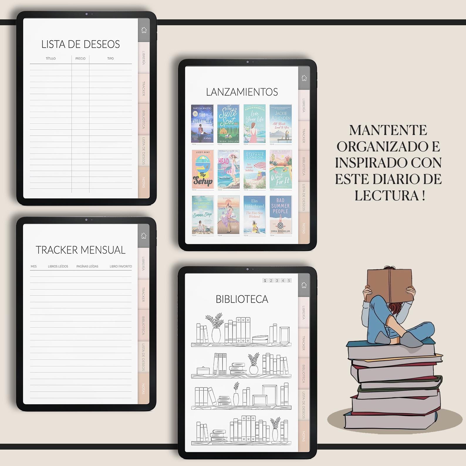 Diario de Lectura | +500 Stickers | Book Tracker | TBR Tracker