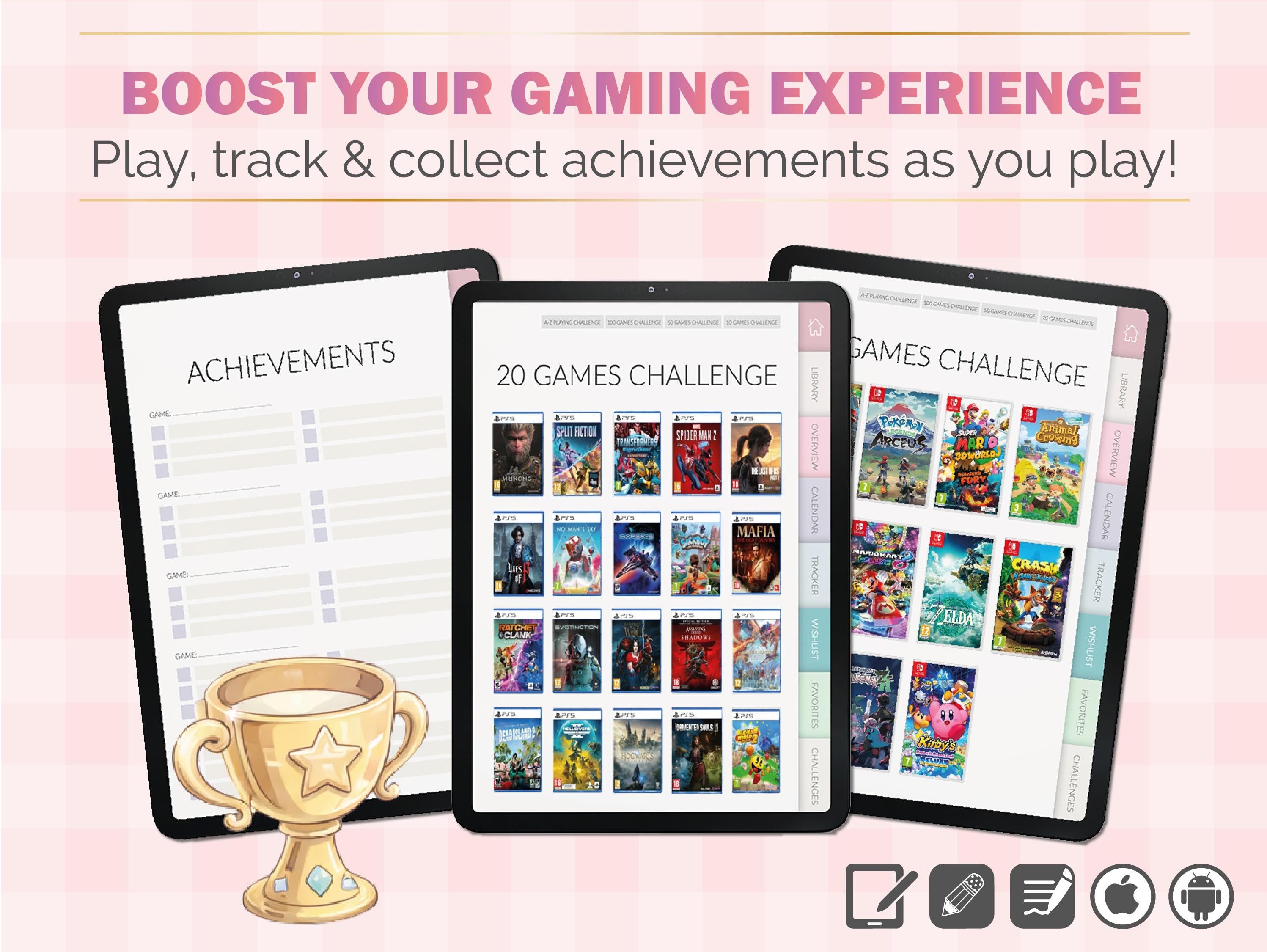 Digital Gaming Journal for Gamers | GoodNotes Planner + 500 Stickers | Game Tracker | Wishlist | Backlog