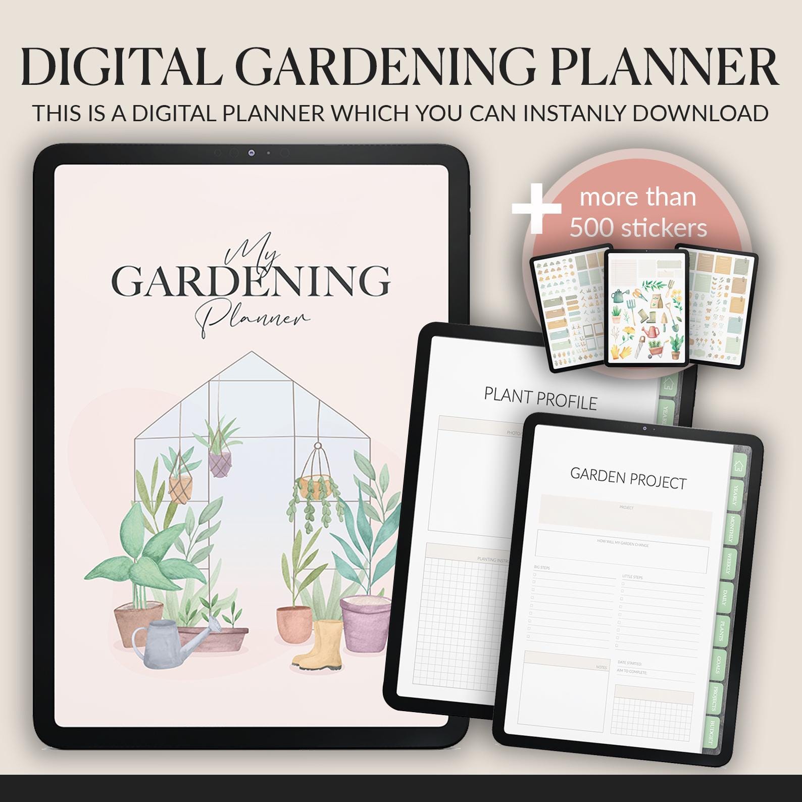 Gardening Planner: 140+ Page with 500+ Stickers (GoodNotes & Notability Compatible)