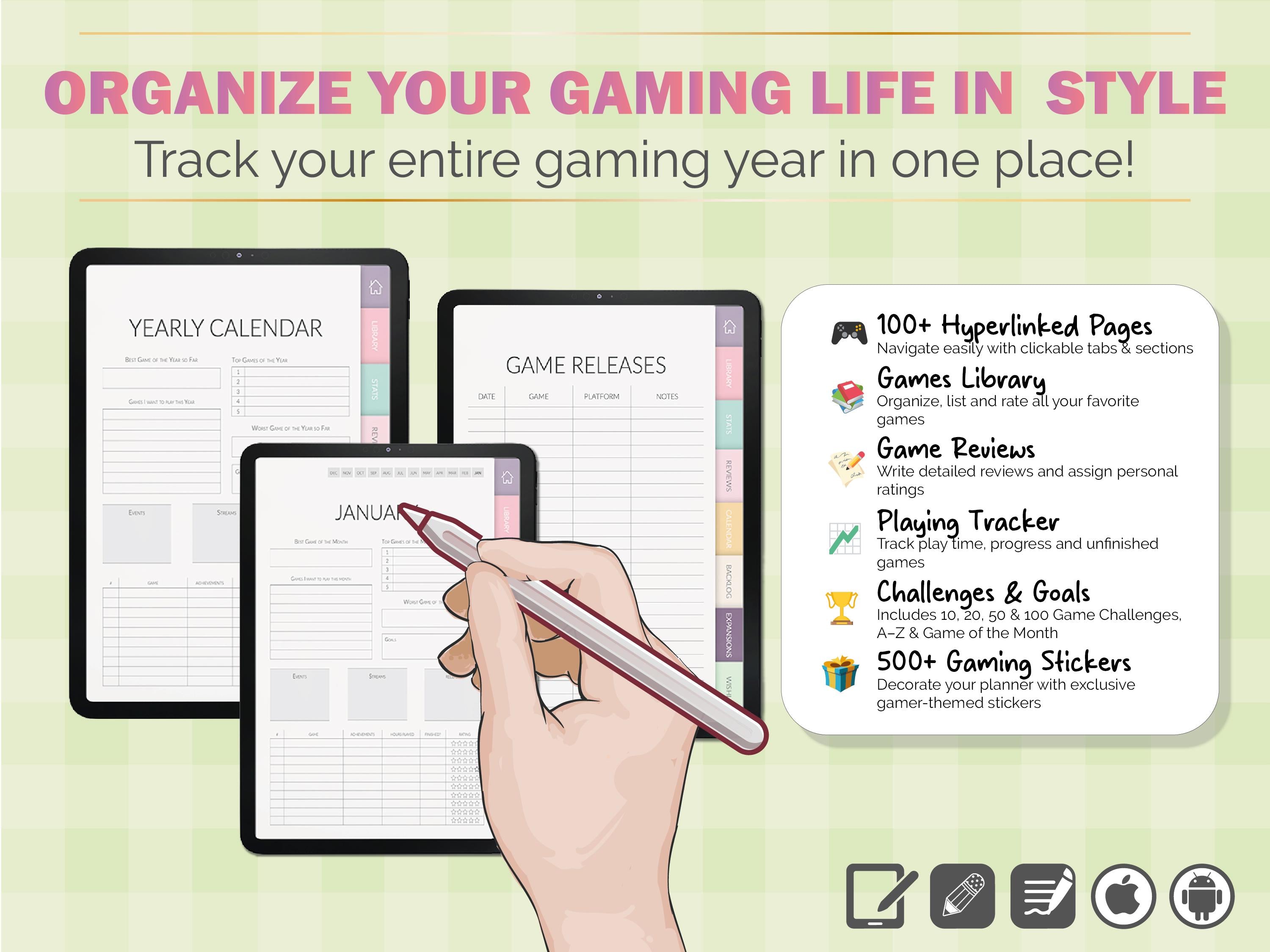 Kawaii Gaming Journal PRO: Interactive Gamer Logbook + 500 Stickers (GoodNotes)