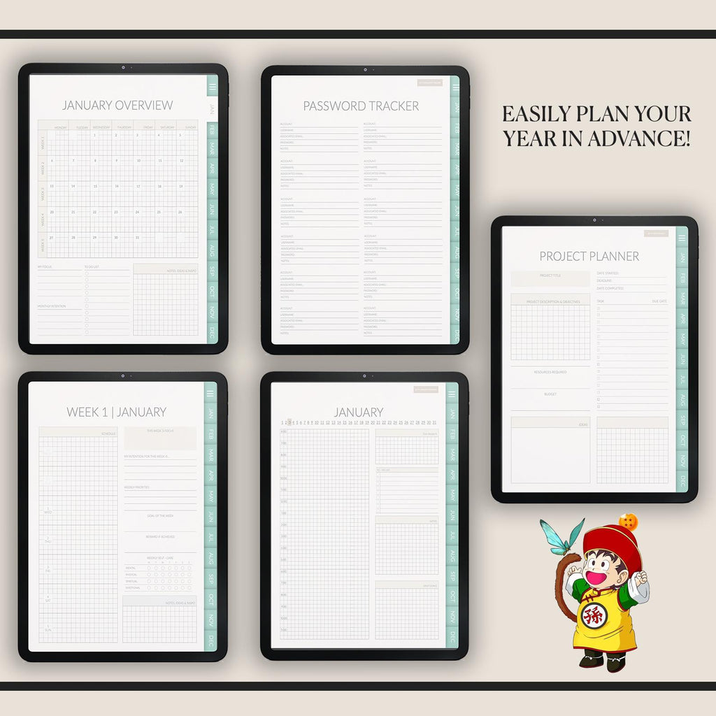 Undated Manga Style Daily Planner: iPad GoodNotes Compatible +500 Stickers