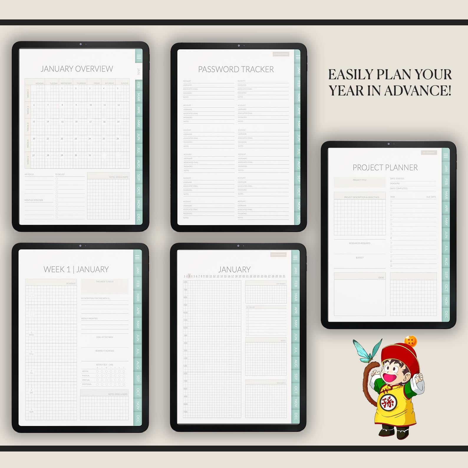 Undated Manga Style Daily Planner: iPad GoodNotes Compatible +500 Stickers
