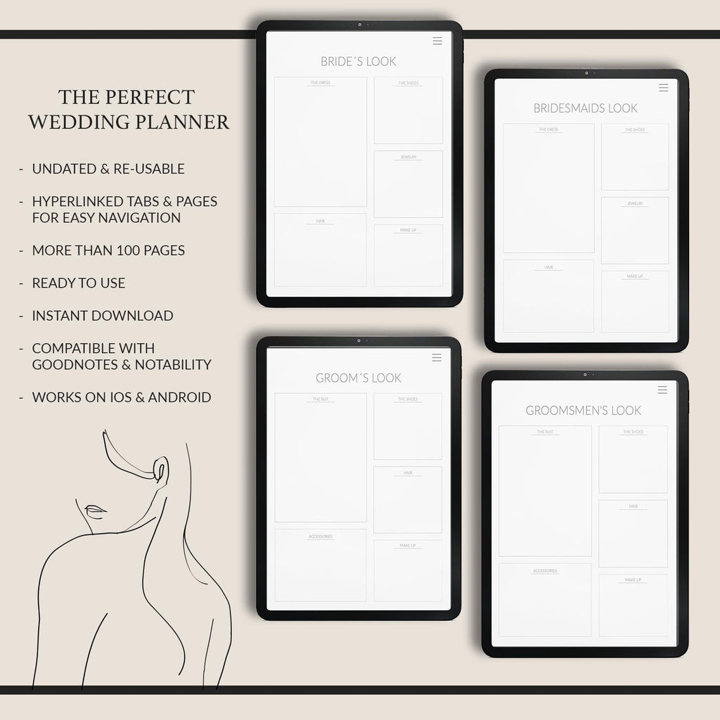 Wedding Planner: 500+ Stickers, Bridal Checklist (GoodNotes)