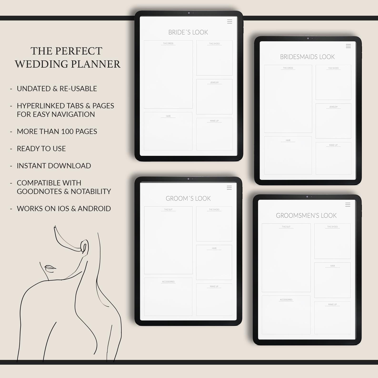 Wedding Planner: 500+ Stickers, Bridal Checklist (GoodNotes)