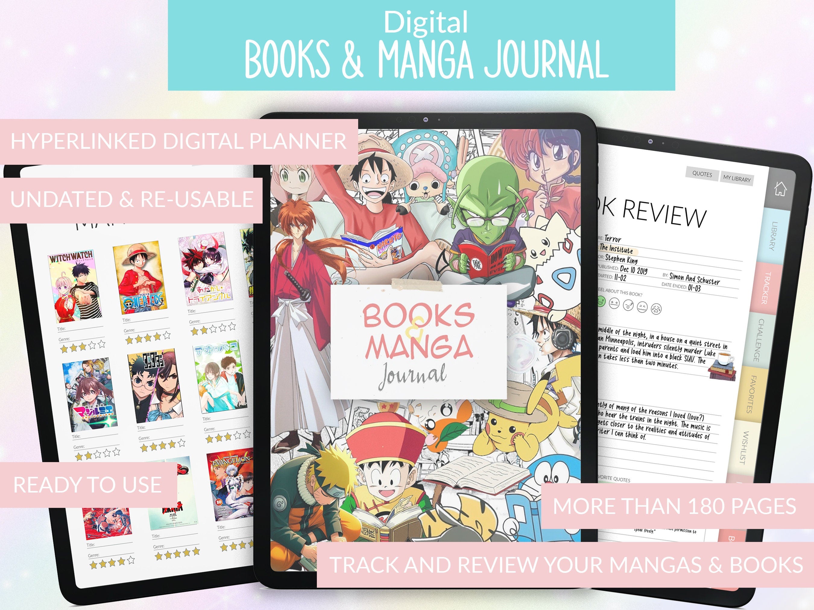 Books & Manga Journal | Reading Planner | Manga Tracker | Manga girl |  GoodNotes, Notability