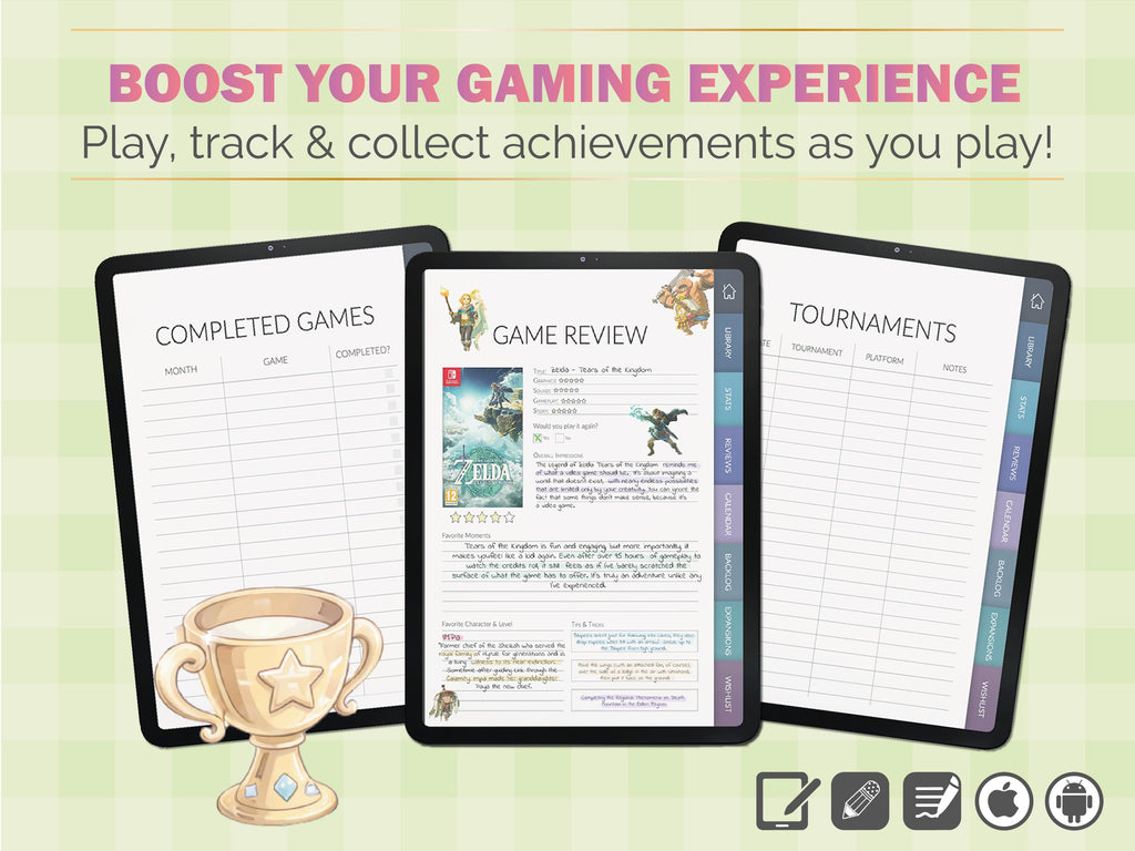 Gaming Journal PRO: Interactive Gamer Logbook + 500 Stickers (GoodNotes)